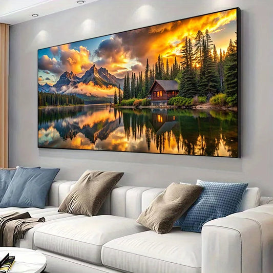 Modern Reflective Landscape Art Canvas Painting Art for Living Room Modern Canvas Poster for Bedroom Decoration Cuadros No Frame Peaceful Pleasures Health and Wellness ZLH4325 90x180cm No Frame