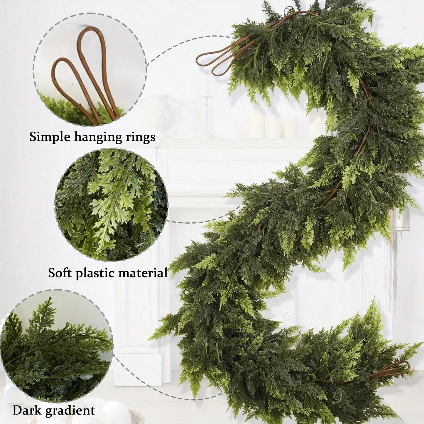 70in Artificial Christmas Garland, Dense Norfolk Pine Vine Wreath for Door Wall Mantle, Cedar Rattan Holiday Decor, 180cm Long Peaceful Pleasures Health and Wellness