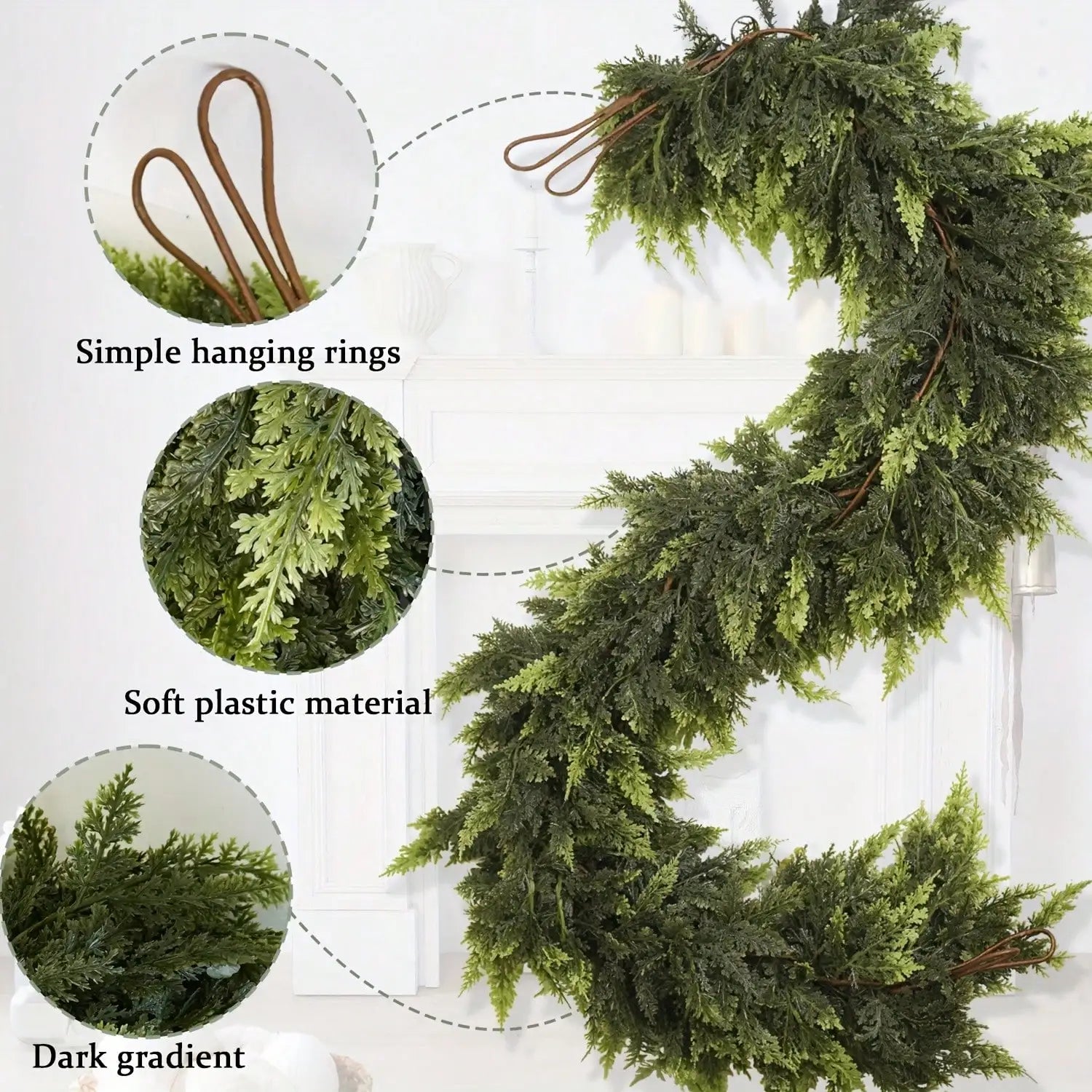 70in Artificial Christmas Garland, Dense Norfolk Pine Vine Wreath for Door Wall Mantle, Cedar Rattan Holiday Decor, 180cm Long Peaceful Pleasures Health and Wellness