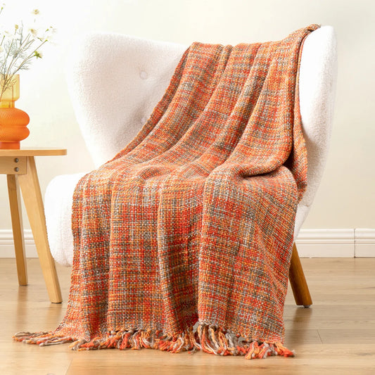 Battilo Orange Boho Throw Blanket With Tassels Colorful Cable Knitted Blankets For Bed Fall Decorative Sofa Blanket Home Decor Peaceful Pleasures Health and Wellness