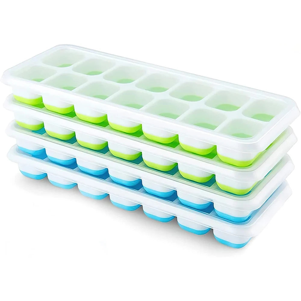 Silicone Ice Cube Tray with Lid – 14 Square Cubes Easy Release