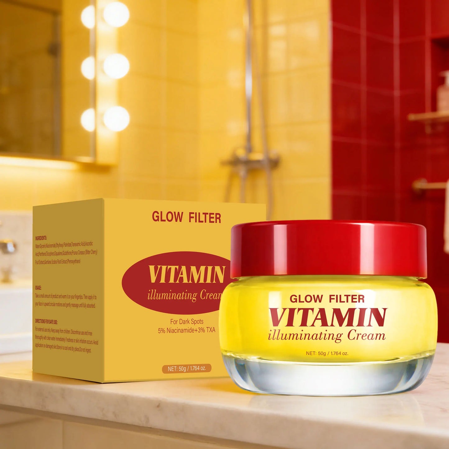 GLOW FILTER VITAMIN illuminating Cream Vitamin C & 5% Niacinamide Dark spots Cream for Women, Glowy, Lightweight Hydration,50ml Peaceful Pleasures Health and Wellness