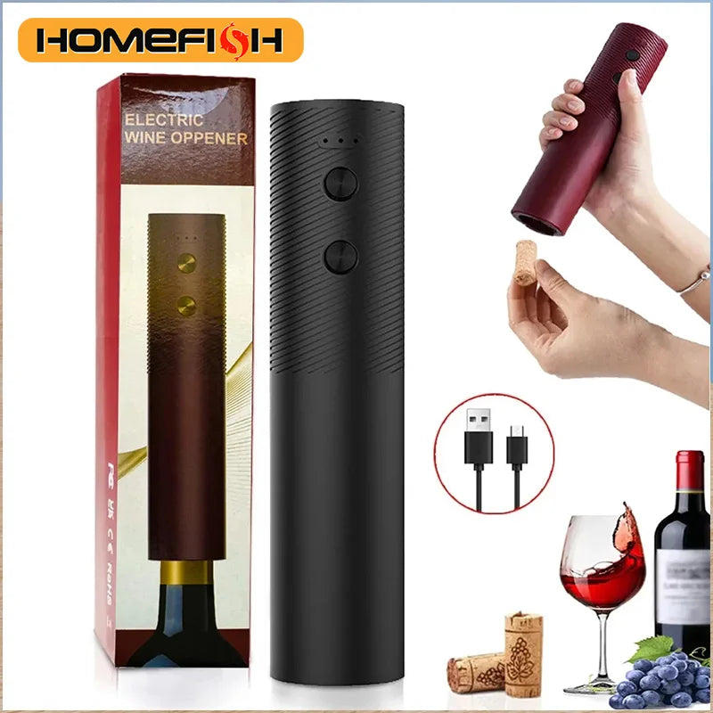 HOMEFISH Electric Wine Bottle Opener Automatic Red Wine Corkscrew Rechargeable Wine Opener One-click Button Wine Tools Peaceful Pleasures Health and Wellness