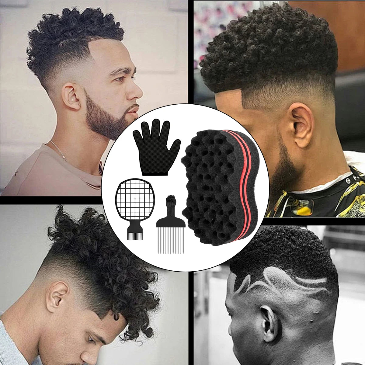 4Pcs Twist Hair Sponges Set Big Holes Barber Hair Brush Sponge Locking Twist Afro Curl Coil Wave Hair Care Tool Curl Brush Peaceful Pleasures Health and Wellness
