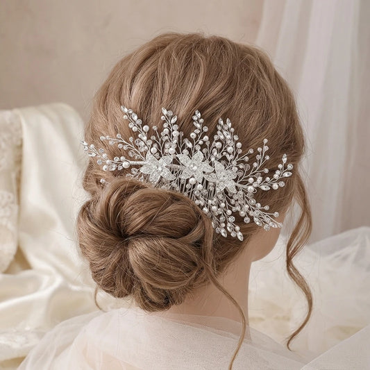 Women Rhinestone Pearl Hair Comb Elegant Alloy Bridal Accessory for Wedding and Formal Events Peaceful Pleasures Health and Wellness