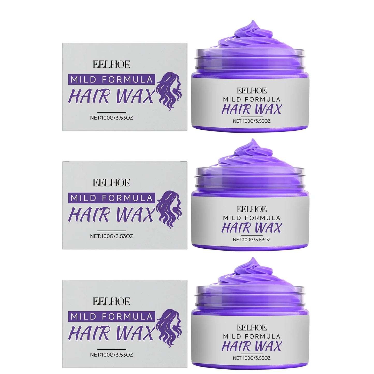 Eelhoe Purple Hair Wax – Instant Temporary Color, 100g Hair Color Wax Peaceful Pleasures Health and Wellness 3 X 100g Boxed