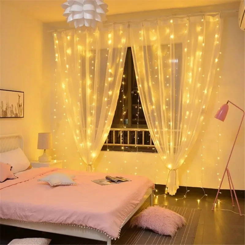 LED Curtain Fairy String Lights with Remote – Warm White