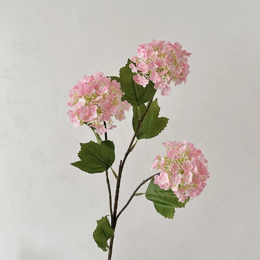 3-Head White Artificial Hydrangea Branch | Faux Floral Decor Artificial Flower Stem Peaceful Pleasures Health and Wellness Pink