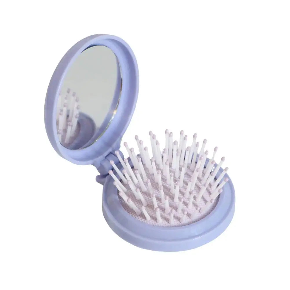 Folding Travel Hair Brush with Mirror – Compact Anti-Static Comb