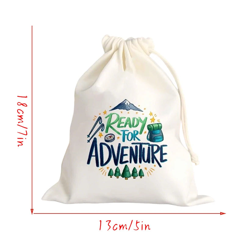 5pcs Ready for Adventure Cotton Favor Bags Family Vacation Mountain Camping Destinations Wedding Bachelorette Party Accessories Peaceful Pleasures Health and Wellness Ready For Adventure 5pcs 13x18cm