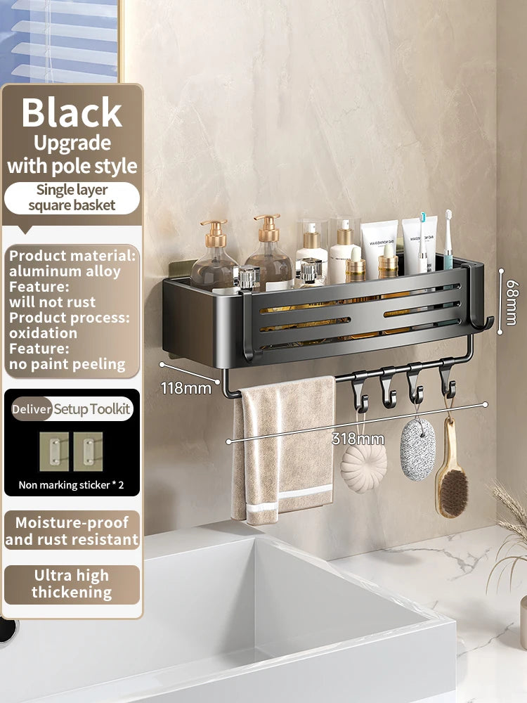 YUNJIEYA Adhesive Corner Shower Shelf | No-Drill Aluminum Rack