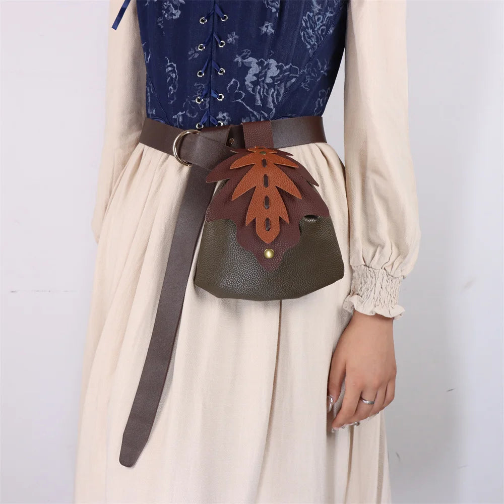 UYEE Medieval Belt Elf Leaf Waist Bag Renaissance Cosplay Copper Coin
