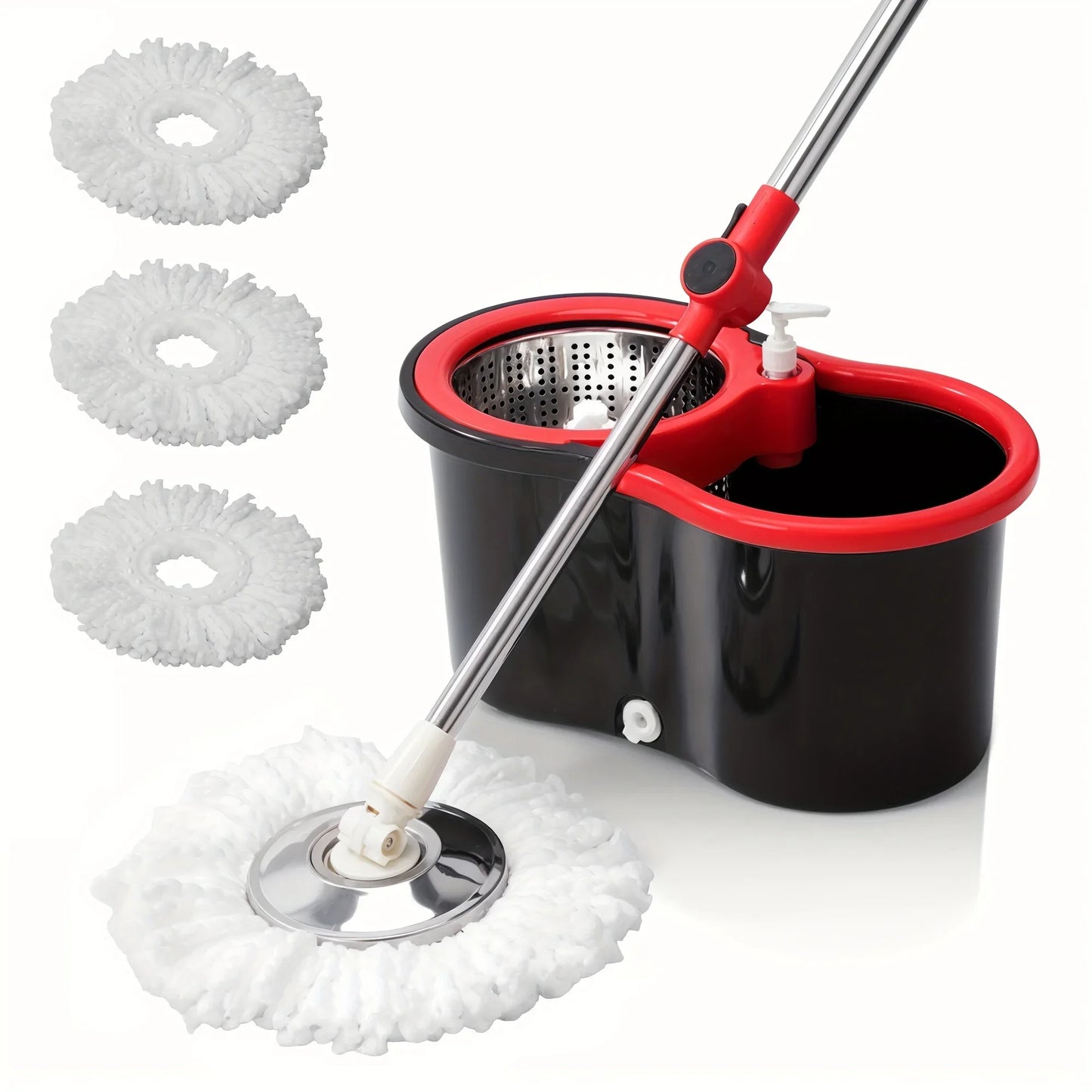 Hot Sale 360 Spin Mop and Bucket Set, Easy Wring Self Cleaning Floor Mop with 3 Replaceable Microfiber Heads & Adjustable Handle Peaceful Pleasures Health and Wellness United States Black Red