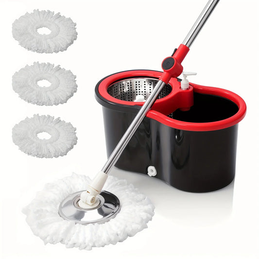 Hot Sale 360 Spin Mop and Bucket Set, Easy Wring Self Cleaning Floor Mop with 3 Replaceable Microfiber Heads & Adjustable Handle Peaceful Pleasures Health and Wellness United States Black Red