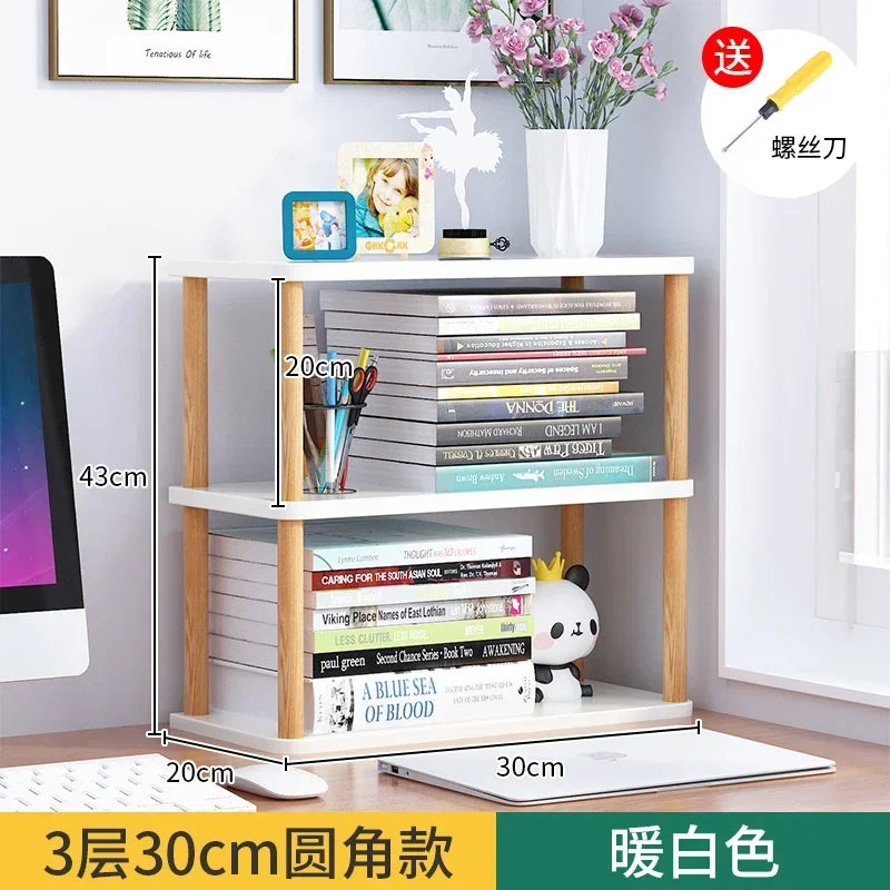 Minimalist Wooden Desktop Bookshelf | Multi-Layer Desk Organizer