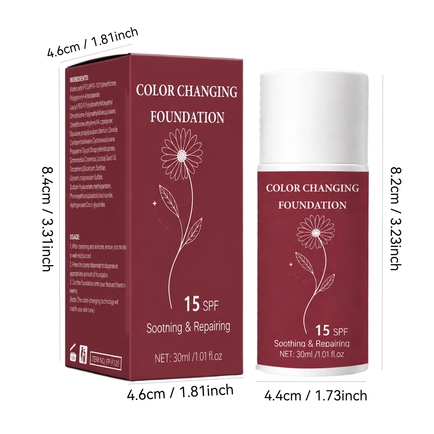 Color Changing Foundation, Brightens Skin Tone Cream for Women, with SPF 50, Deep Hydration, Medium to Full Coverage Cream, 30ML Peaceful Pleasures Health and Wellness