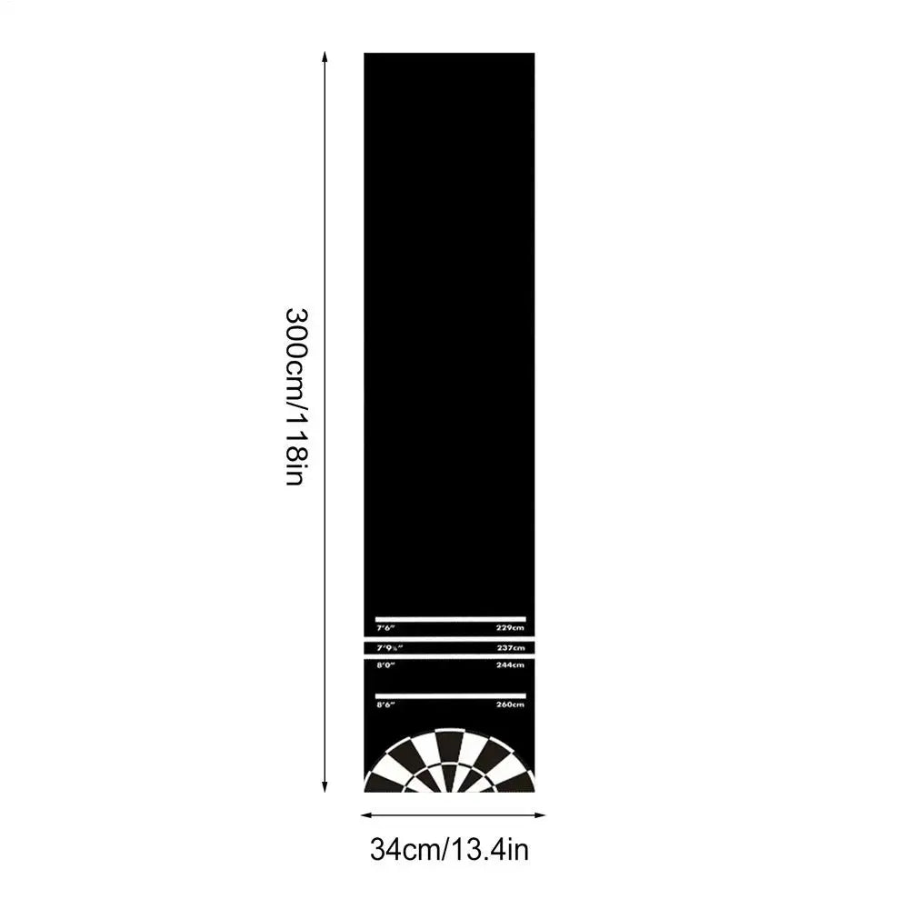 Dart Board Floor Mat 300x34cm | Anti-Slip Throw Line Rug Dartboard Floor Mat Peaceful Pleasures Health and Wellness Black