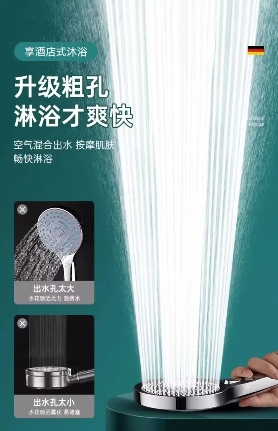 13cm Rainfall Shower Head – 3 Modes, High Pressure & Filter