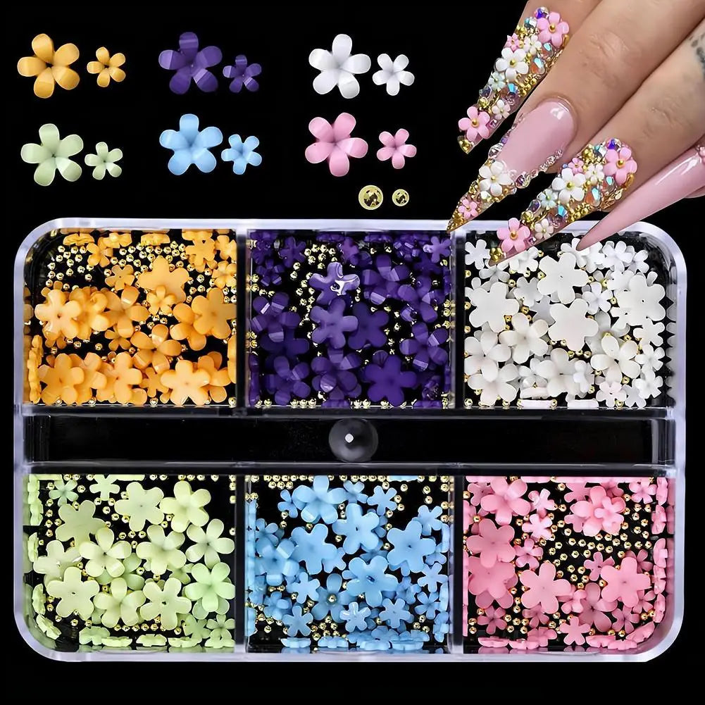 3D Acrylic Flower Nail Charms for Nail Art, Cute Colorful Floral Nail Charms with Caviar Beads & Flatback Pearls DIY Nail Decor Peaceful Pleasures Health and Wellness