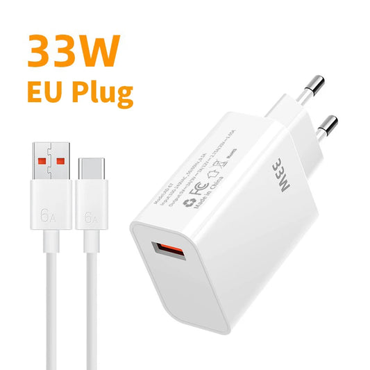 33W Quick Charge 3.0 USB Wall Charger + 6A Type-C Cable USB Wall Charger Peaceful Pleasures Health and Wellness