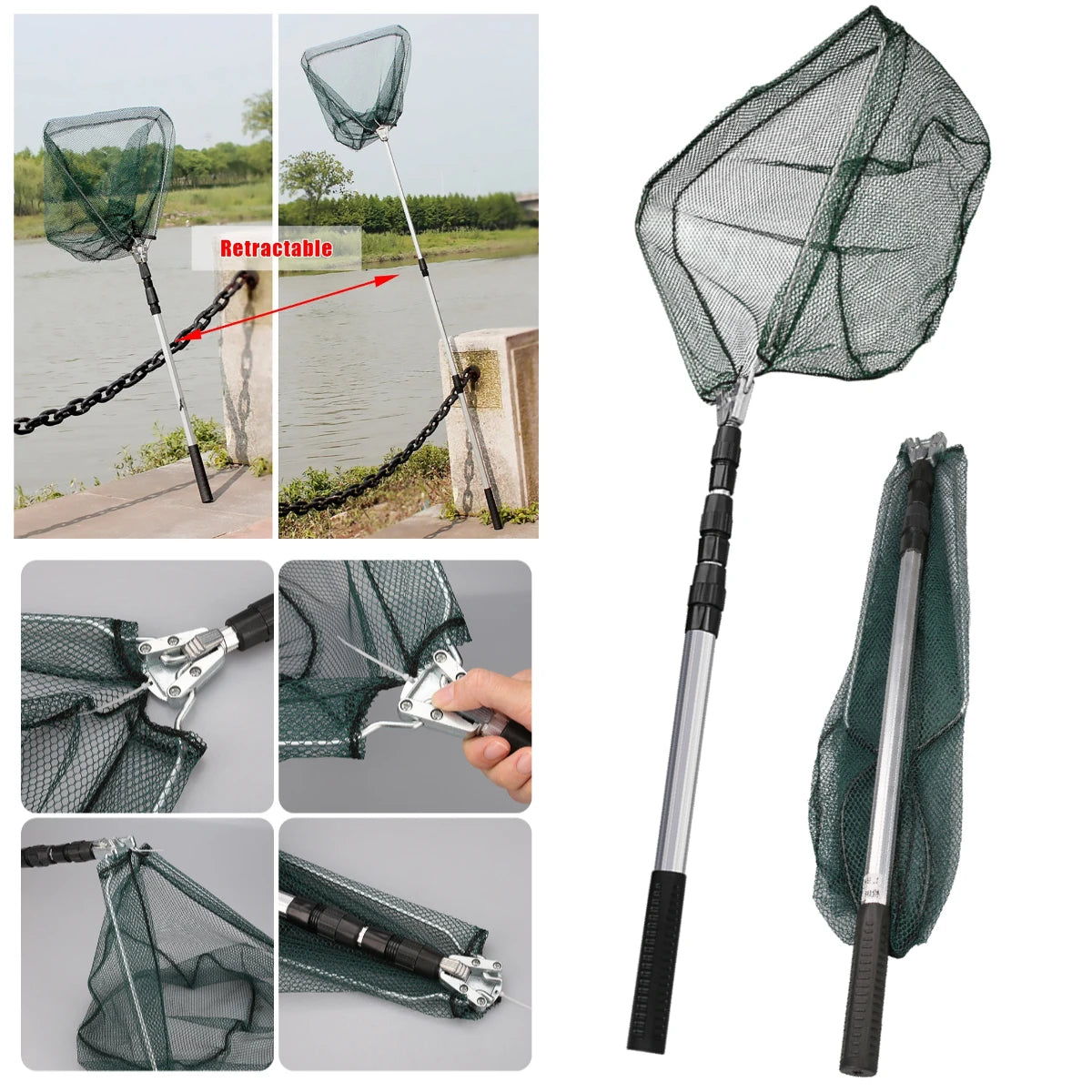 Fishing Landing Net with Telescopic Pole Anti-Slip Handle Collapsible Fishing Net for Saltwater Freshwater Fishing Hand Net Peaceful Pleasures Health and Wellness