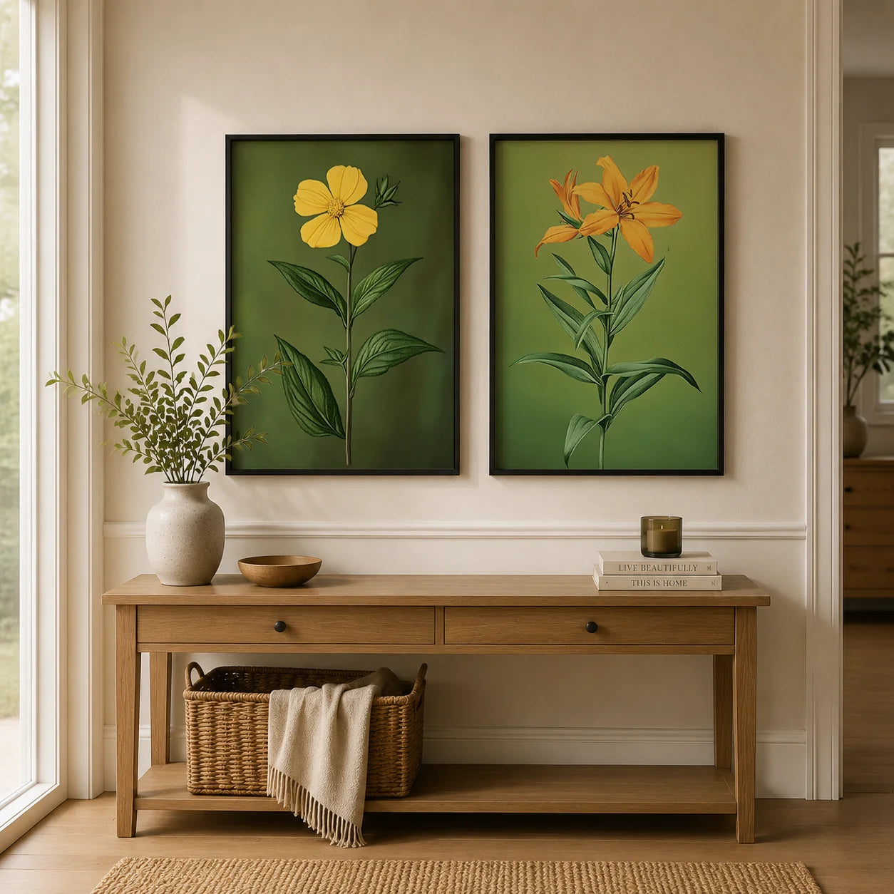 Botanical Yellow Flower Canvas Wall Art | Nordic Floral Print Floral Canvas Print Peaceful Pleasures Health and Wellness