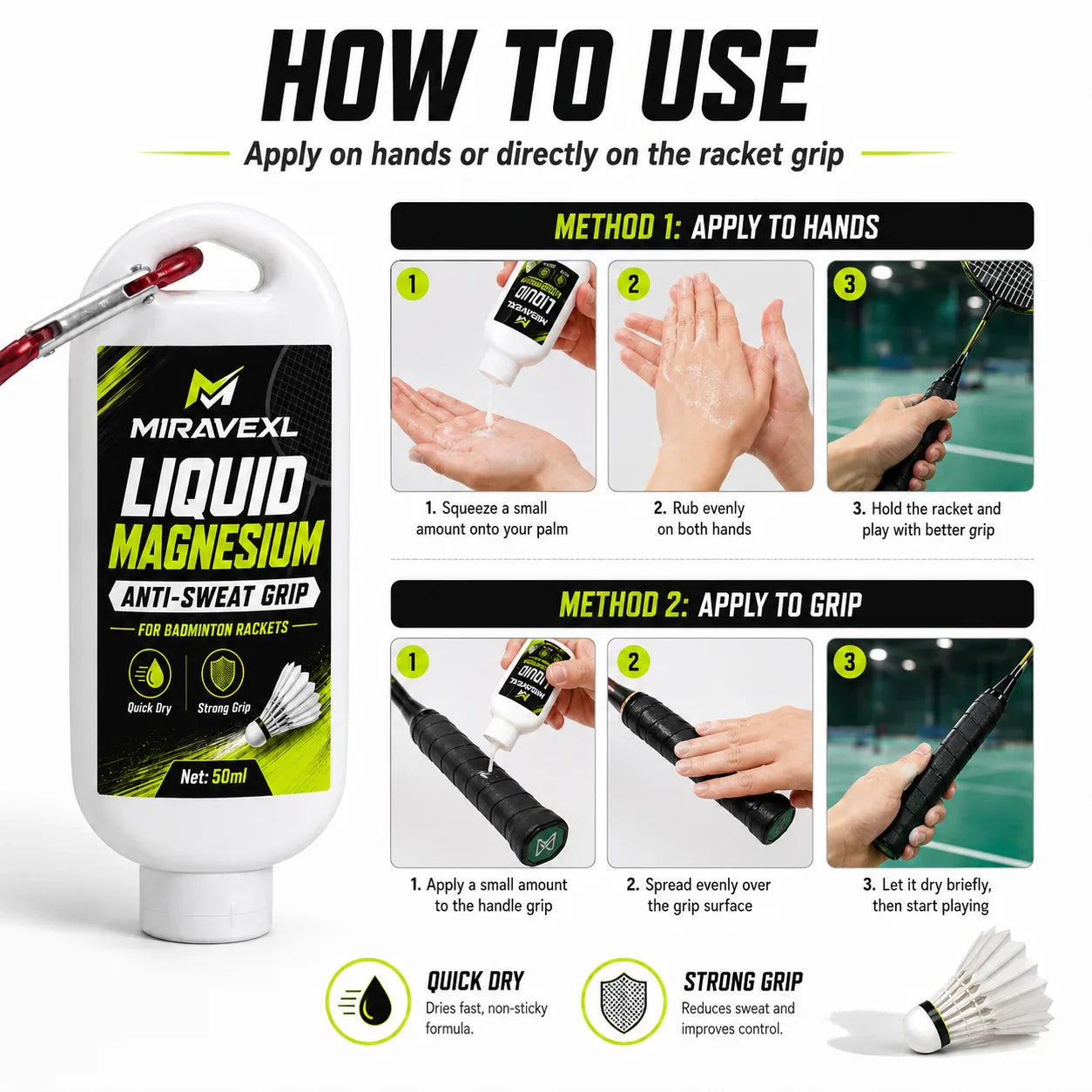 MIRAVEXL Liquid Grip Enhancer for Badminton + Free Wristband