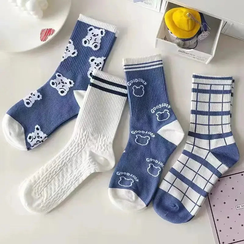 Women's Socks Warm Socks In Autumn and Winter Blue Socks Students High-top Striped Checkered Sports Stockings Peaceful Pleasures Health and Wellness