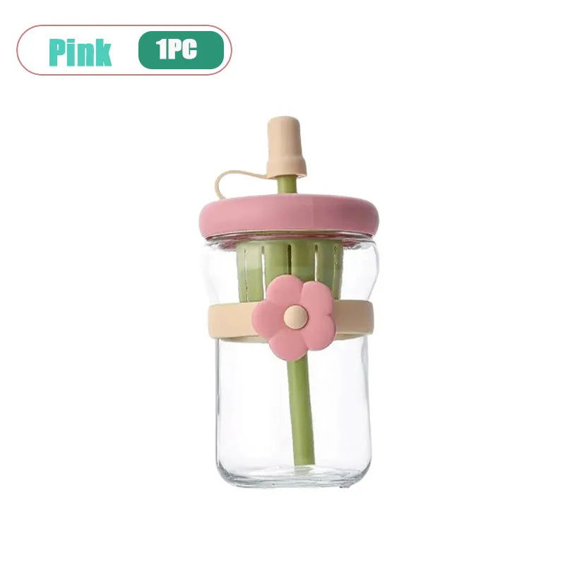 500ml Glass Cold Brew Cup with Straw & Tea Infuser – Floral