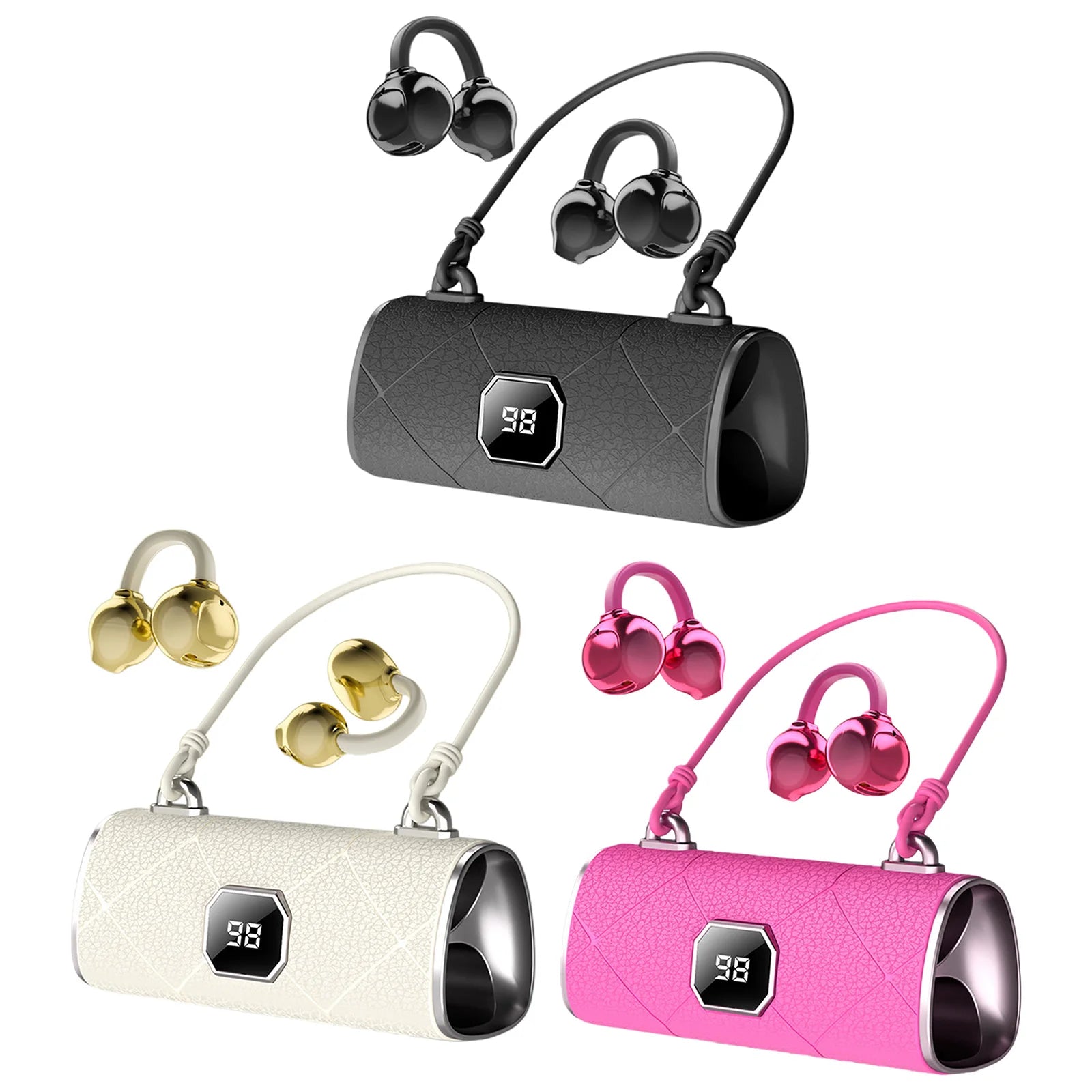 Handbag-Style Wireless Earbuds with LED Power Display BT 6.0 Ear Buds Lightweight Open Ear Headphones for Sports Running Workout Peaceful Pleasures Health and Wellness
