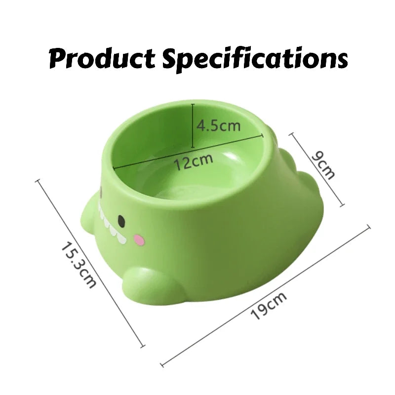 Cartoon Dinosaur Elevated Tilted Pet Bowl | Stainless Steel