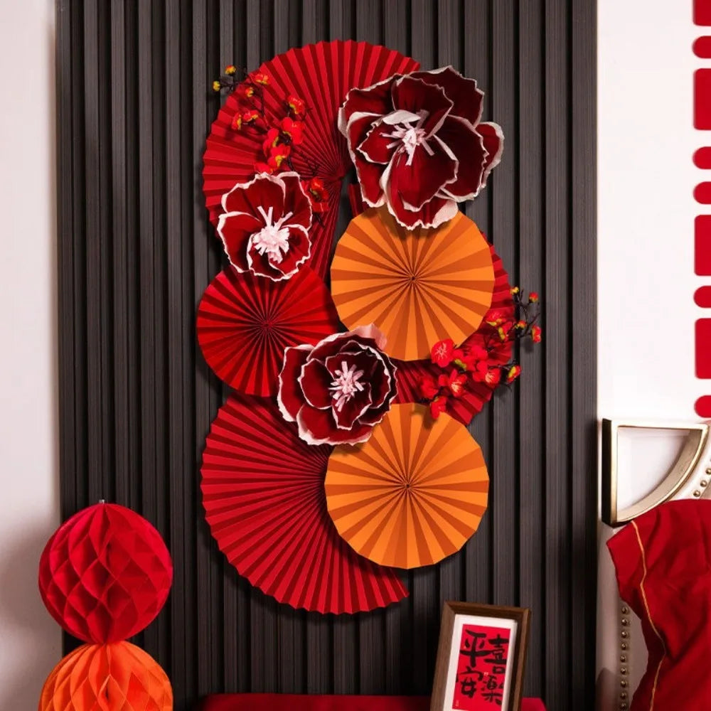 2025 Chinese New Year Wall Decoration Paper DIY Crafts Flower Backdrop Red Party Supplies Spring Festival Background Home Decor Peaceful Pleasures Health and Wellness