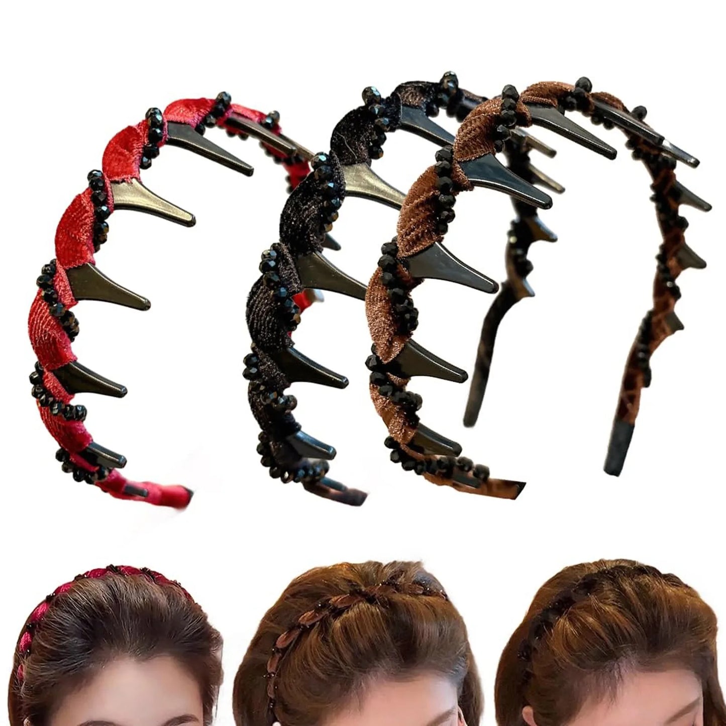 3PCS New Trendy Pearl Headbands Non-slip Wavy Head Hoop Combing Hairbands Headwear Hair Accessories Hair Accessories Gifts Peaceful Pleasures Health and Wellness B One Size