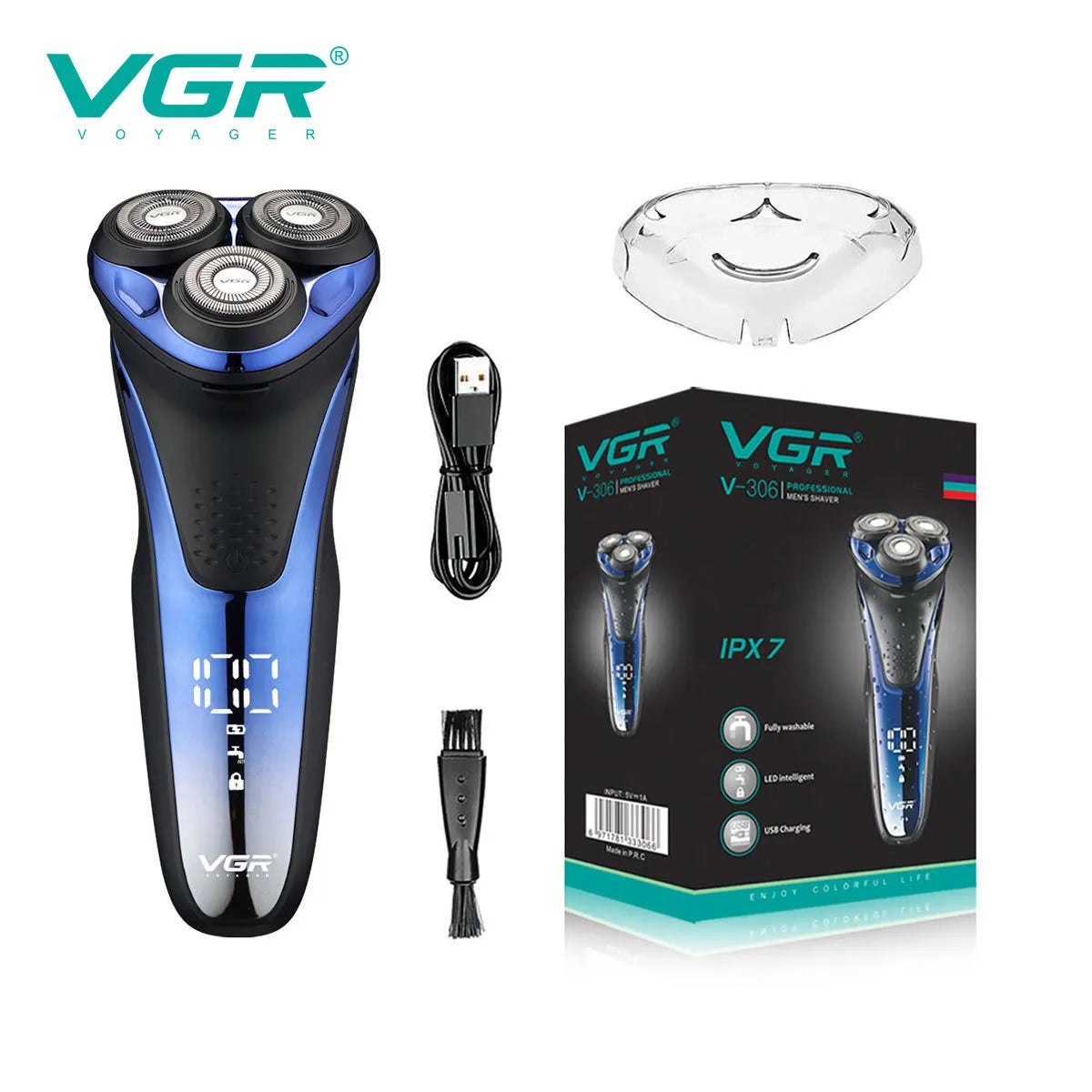 VGR Electric Shaver Professional Razor Waterproof Beard Trimmer Rotary 3D Floating Shaving Rechargeable Electric for Men V-306 Peaceful Pleasures Health and Wellness