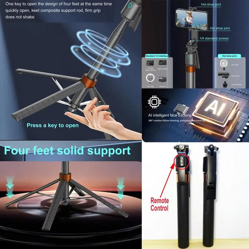 360° AI Face Tracking Selfie Stick Tripod with Fill Lights Peaceful Pleasures Health and Wellness