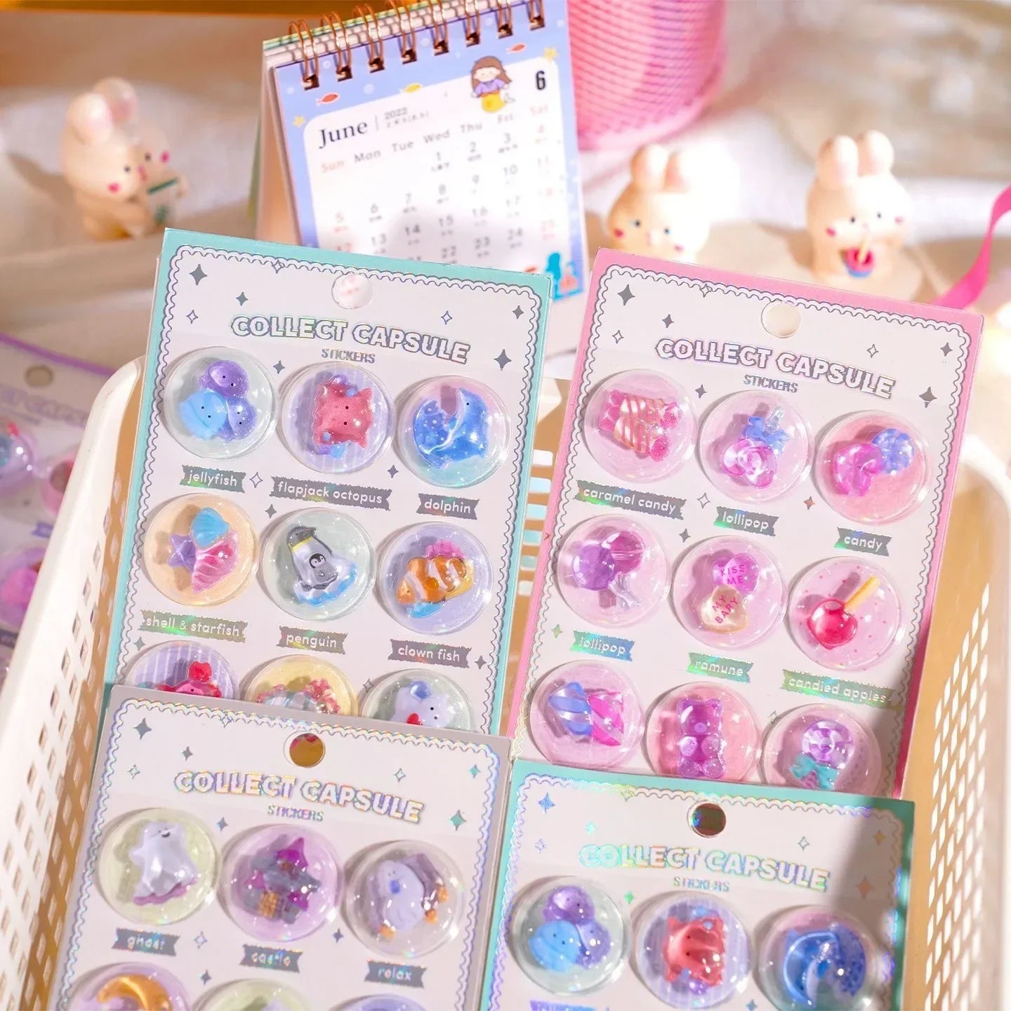 Creative 3D Capsule Embossed Crystal Sticker Kawaii 3D Relief Stickers Scrapbooking DIY Journal Cute Stationery School Sticker Peaceful Pleasures Health and Wellness