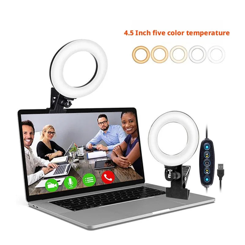 4-Inch Clip-On LED Ring Light | 5 Color Temps for Video & Makeup