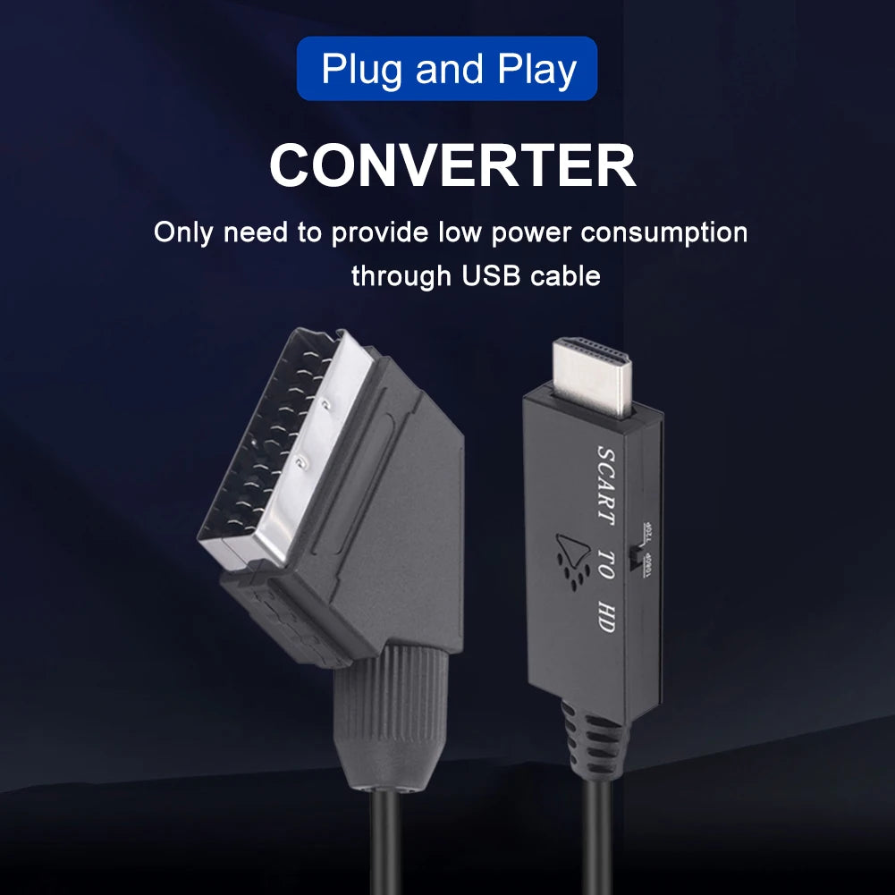 SCART to HDMI-compatible Converter Cable Video Audio Converter Adapter Scart in HDM Out Suport 720P/1080P Switch for HDTV DVD Peaceful Pleasures Health and Wellness