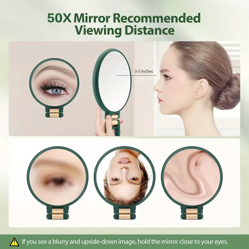 Dual-Sided 1X/50X Magnifying Makeup Mirror | Portable Handheld