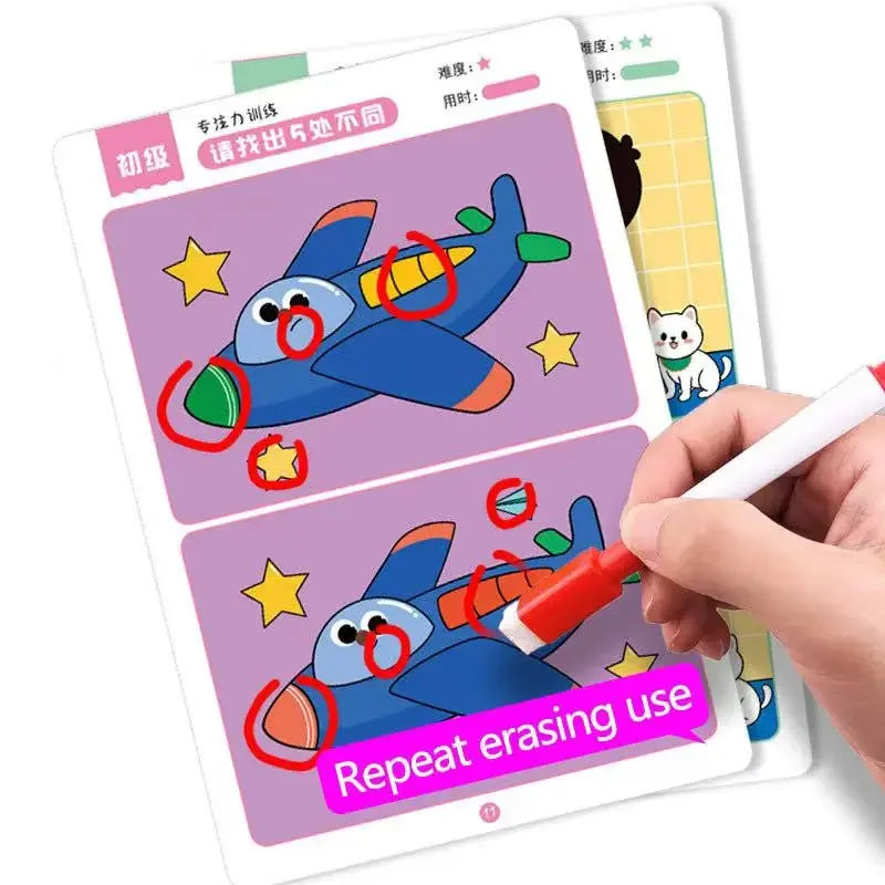 Kids Find Differences Puzzle Cards Reusable Erasable Drawing Game