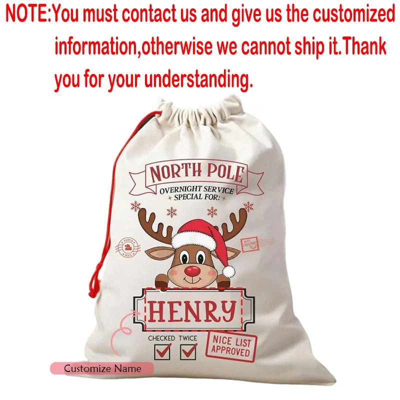Personalized Reindeer Christmas Gift Bag | Custom Kids Xmas Bag Christmas Gift Bag Peaceful Pleasures Health and Wellness custom name 48x60cm message us the name