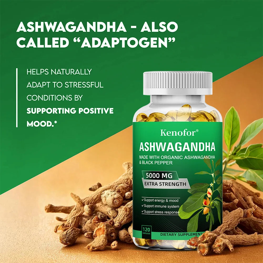 Pure Ashwagandha Root Extract Capsules 5000mg for Natural Mood, Stress, Focus, Brain, Energy , Sleep Health Peaceful Pleasures Health and Wellness