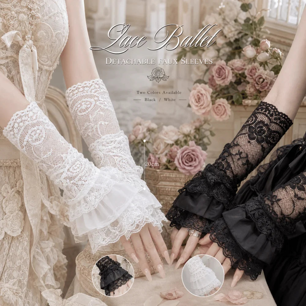 Lolita Detachable Lace Flared Cuffs – 3-Layer Fake Sleeves Pair