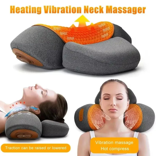 Electric Neck Massager Pillow Massager Orthopedic Cervical Stretcher with Heating & Vibration Back Traction Support for Sleeping Peaceful Pleasures Health and Wellness
