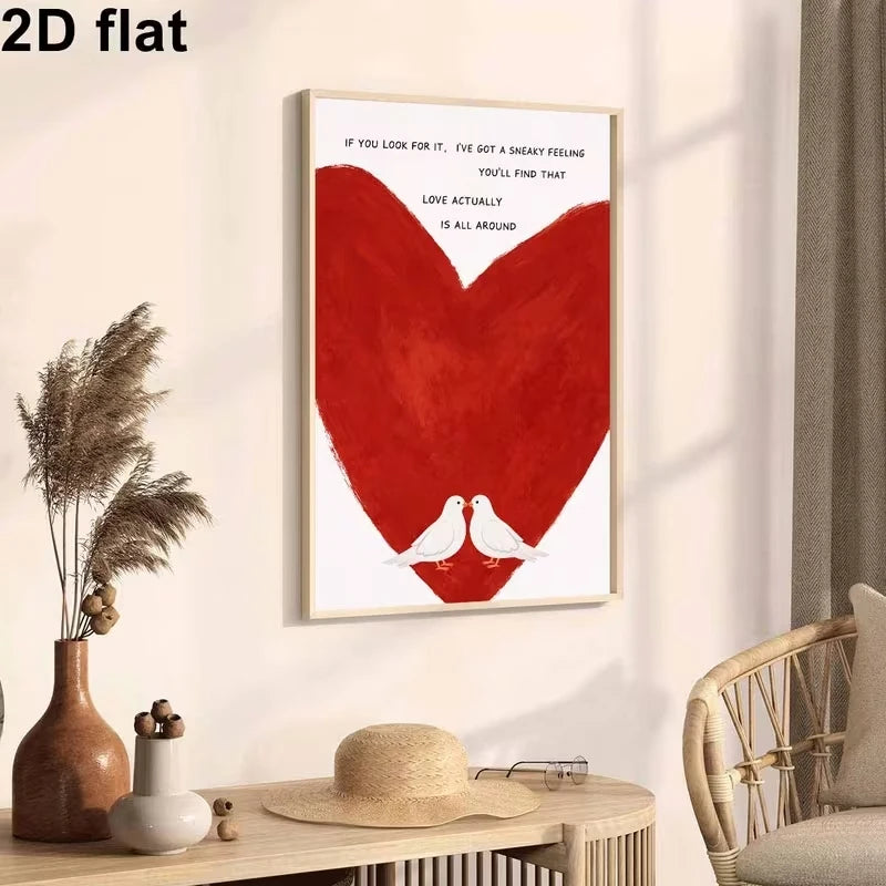 Retro Love Quotes & Doves Romantic Canvas Wall Art Print