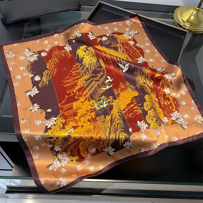 100% Mulberry Silk Lotus Floral Scarf – Women's Versatile Accessory