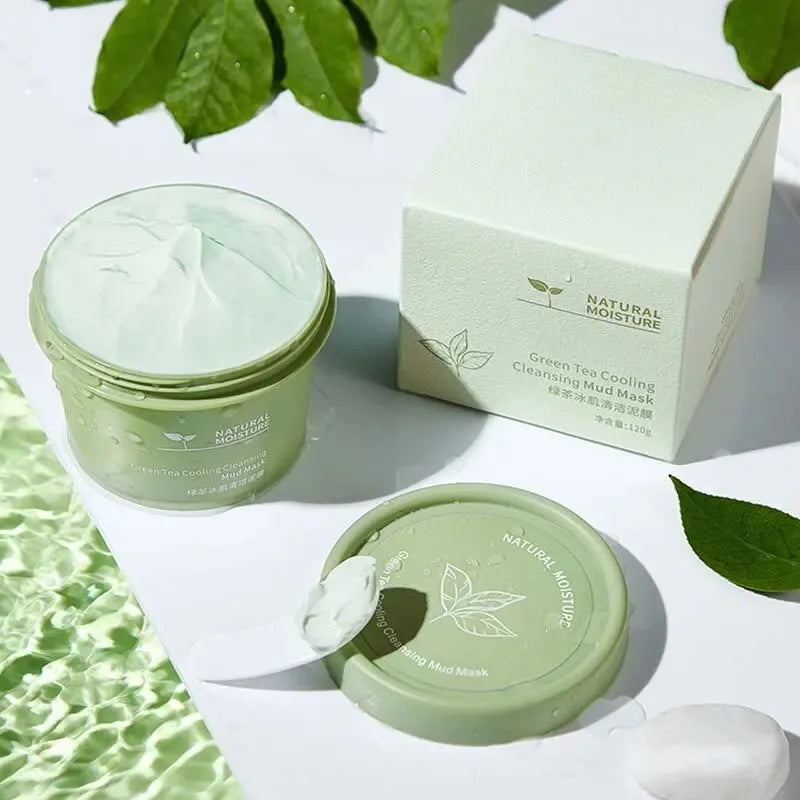 Green Tea Ice Mud Mask Cleansing Moisturizing Oil Control Blackhead Removal Cleansing Mud Mask Applicator Mud Mask 1PCS 120g Peaceful Pleasures Health and Wellness