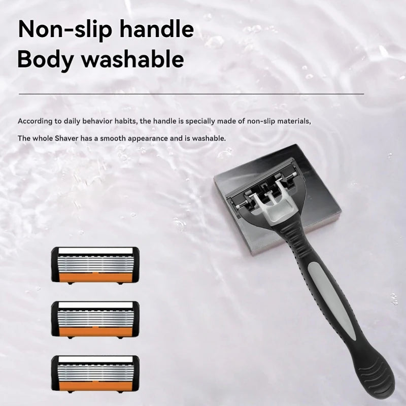 Men's 6-Blade Stainless Steel Safety Razor | Replaceable Head