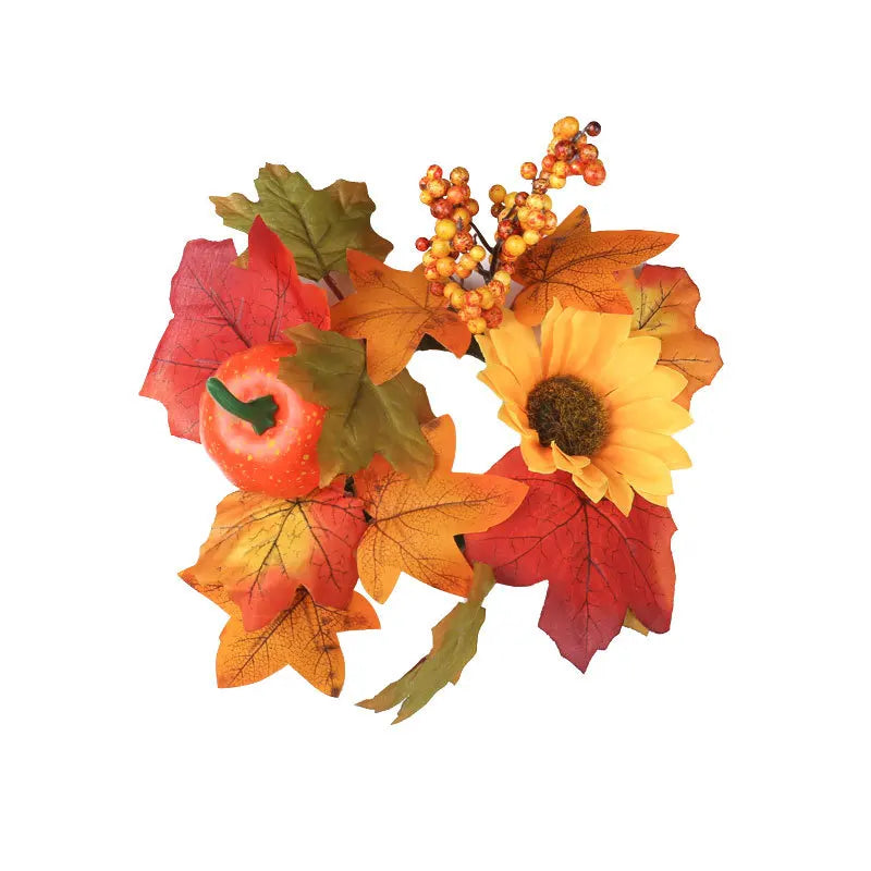 Thanksgiving Candle Ring – Maple Leaves & Pumpkin Fall Wreath