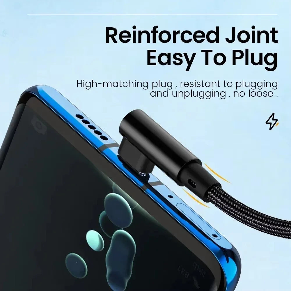 66W USB-C 90° Fast Charging Nylon Braided Cable 1M/2M